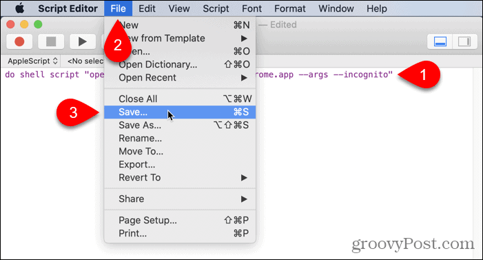 Vai a File> Salva in Script Editor su Mac