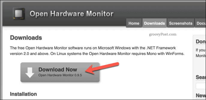 Apri la pagina di download di Hardware Monitor