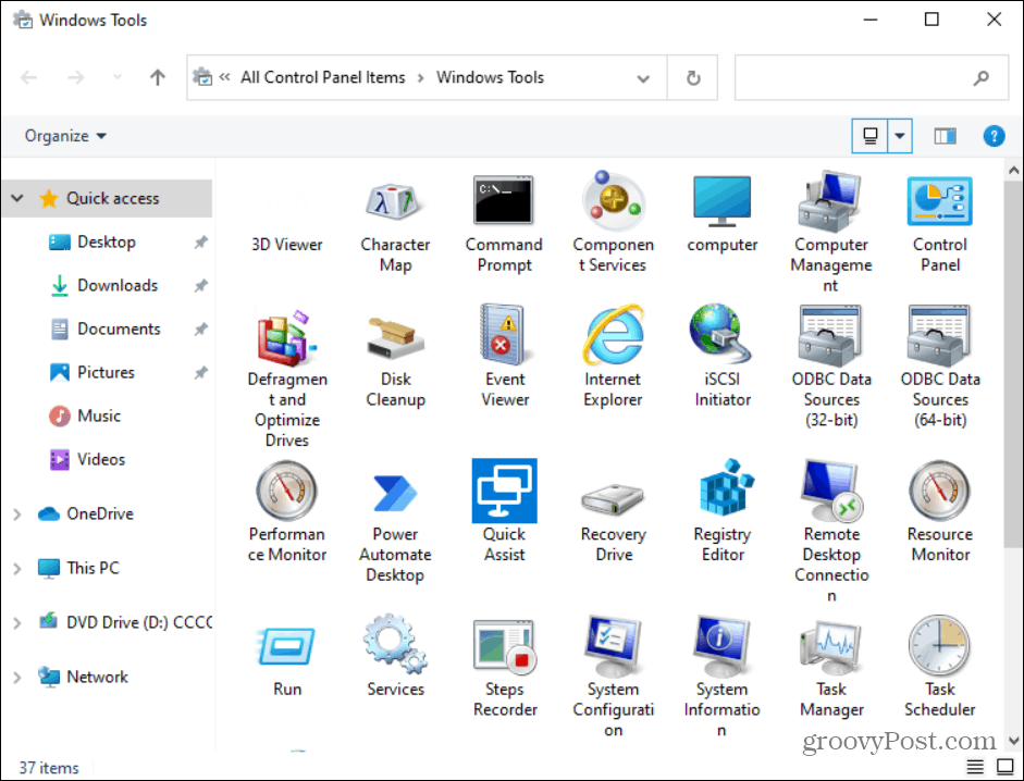 elementi nella cartella Strumenti di Windows