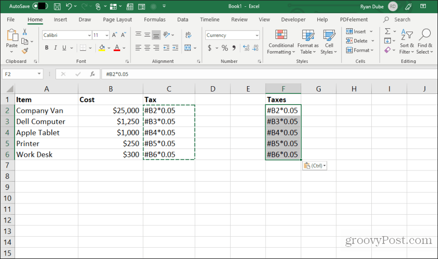incollare formule modificate in Excel