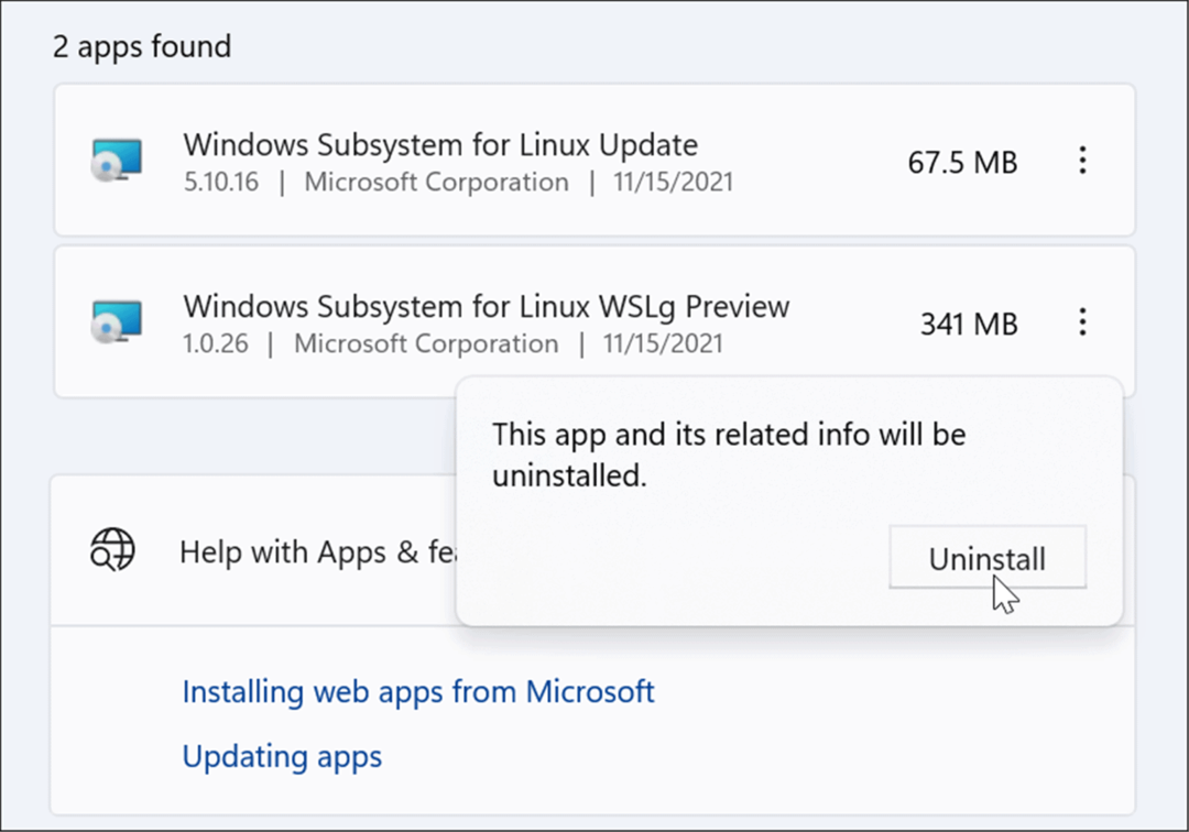 verifica disinstallare Linux da Windows 11