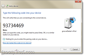 un codice di accoppiamento bluetooth in Windows 7