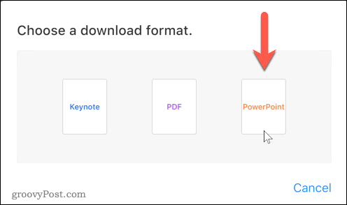 Scegli l'opzione di formato PowerPoint