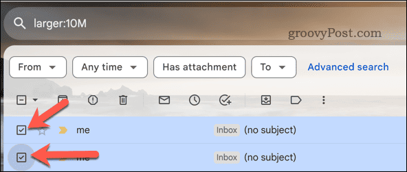 Seleziona le email Gmail nei risultati della ricerca