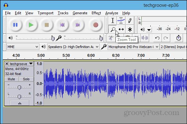 Strumento zoom Audacity