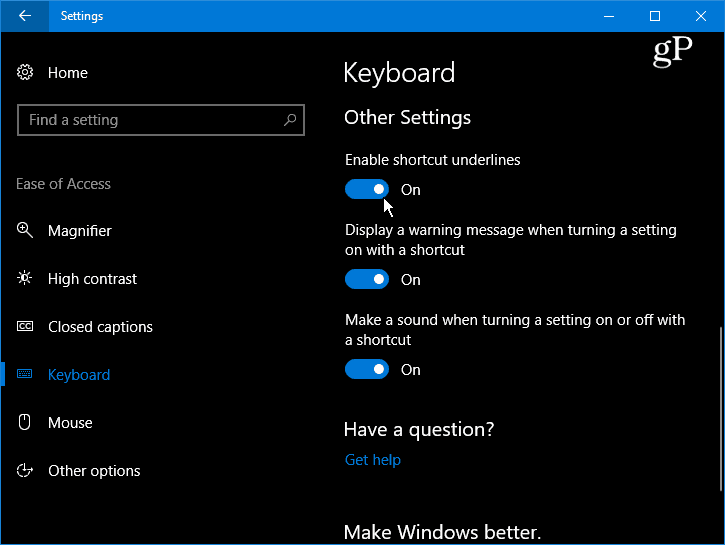 Rendi i tasti di scelta rapida del menu Sottolineato e Evidenzia Windows 10