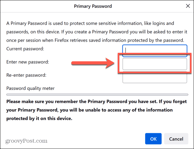 firefox inserisci la nuova password
