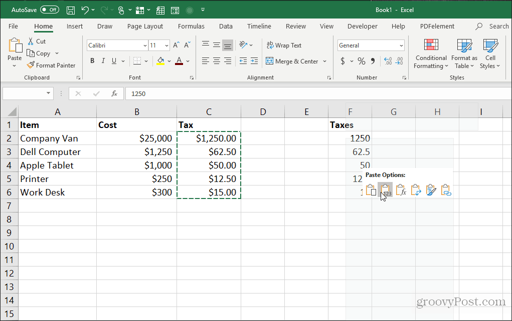 incollare valori da celle formula copiate