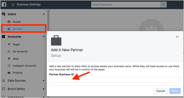 Per condividere l'accesso all'account, aggiungi il Business Manager della tua agenzia come partner al Business Manager del cliente. 