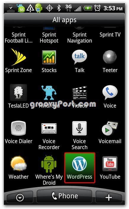 Wordpress sull'icona Android nella schermata principale - dock