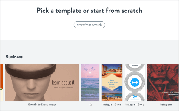 Sfoglia le categorie e scegli il modello di storia di Instagram che desideri utilizzare per il tuo post.