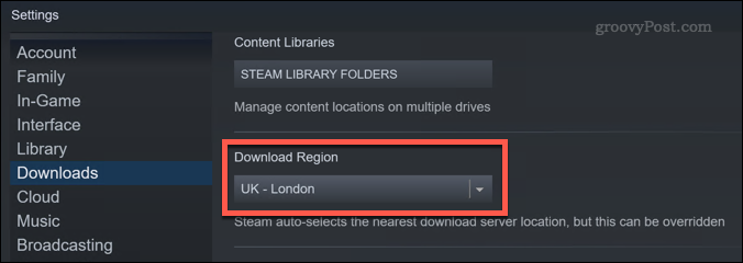 Impostazione dell'area download Steam
