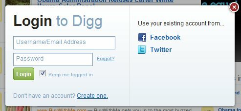 Nuova schermata di accesso Digg