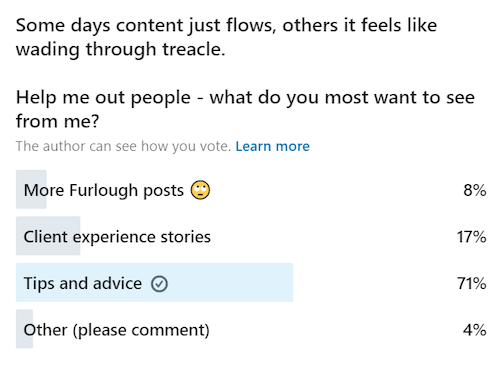 esempio di un sondaggio su LinkedIn per misurare l'interesse per i contenuti di un pubblico