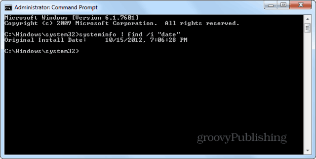 Inserisci cminfo prompt data installazione Windows