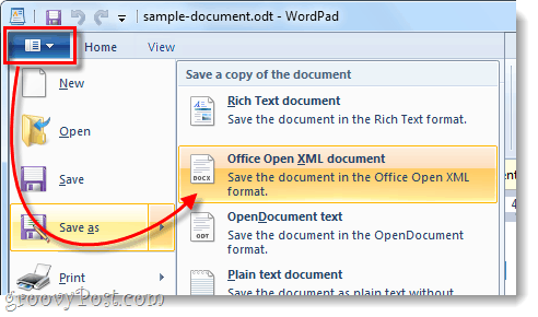 salva il file odt come documento XML aperto