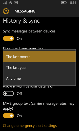 2 messaggi di backup di Windows 10 mobile