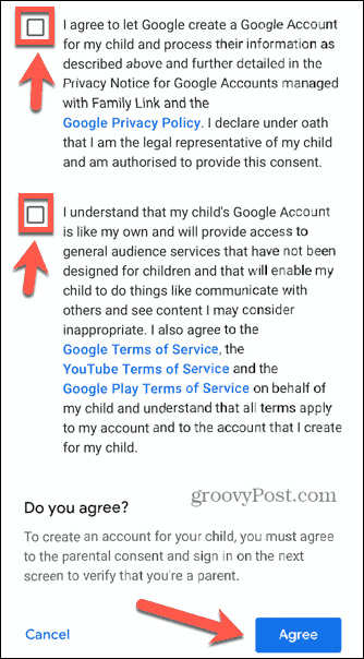 caselle di controllo dell'account bambino gmail