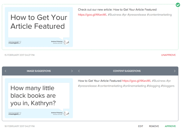 Dopo che MissingLettr ha creato tweet sul post del tuo blog, puoi modificare tutti i tweet a tuo piacimento.