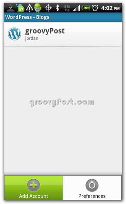Wordpress su Android Aggiungi un nuovo account