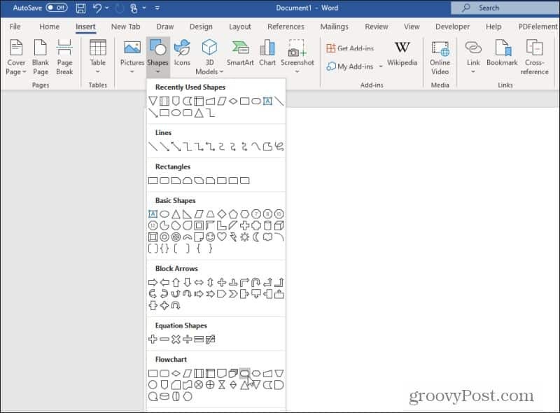 inserire il menu per i diagrammi di flusso