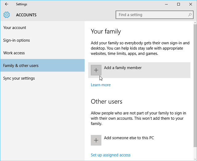 Account di Windows 10