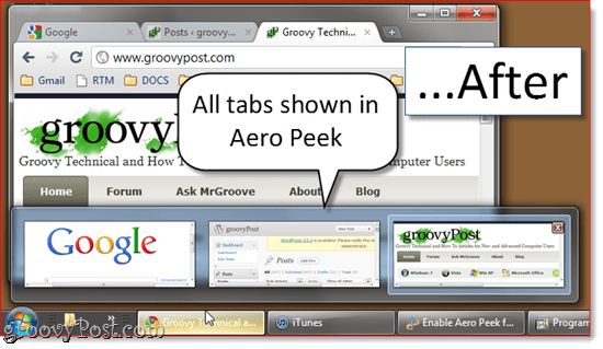Abilita Aero Peek in Tutte le schede di Google Chrome