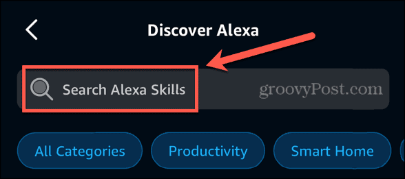 Capacità di ricerca dell'app Alexa