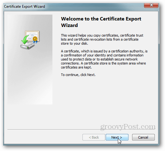 Esportazione certificato di Windows