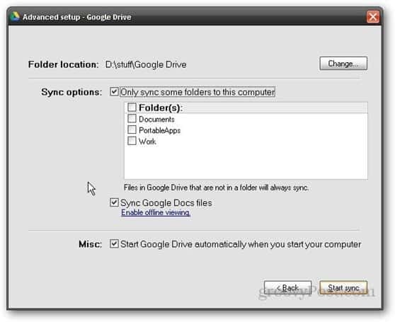 sincronizzazione selettiva di google drive