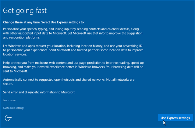 Impostazioni Epress Windows 10