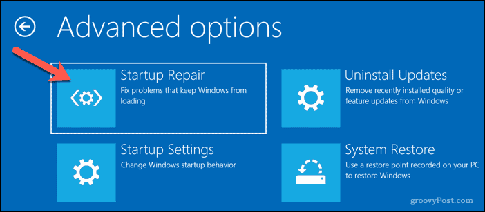 Esecuzione della riparazione automatica su Windows 10