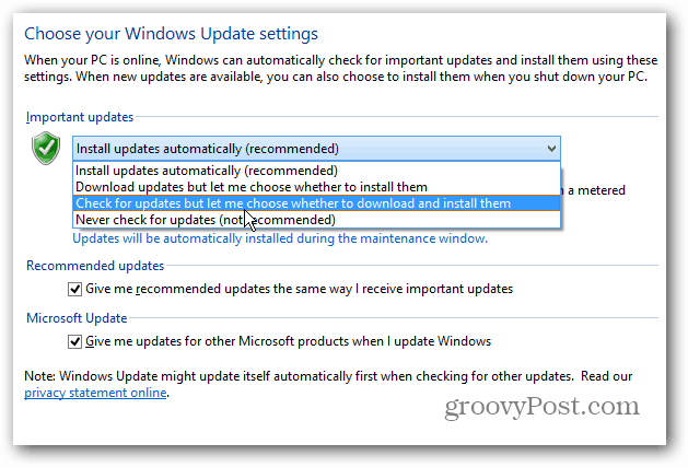Rendi Windows 8 un avviso desktop per gli aggiornamenti