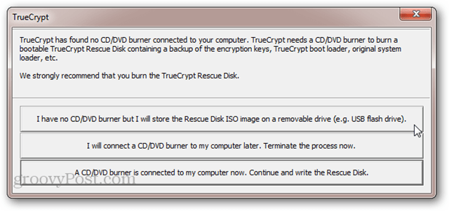 TrueCrypt Nessun masterizzatore CD / DVD
