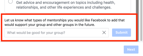 Come migliorare la tua comunità di gruppo su Facebook, opzione per suggerire un'opzione di categoria di mentoring di gruppo a Facebook