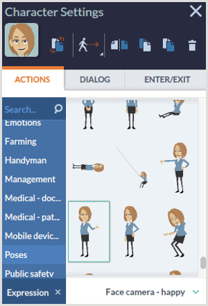 impostazioni del personaggio goanimate