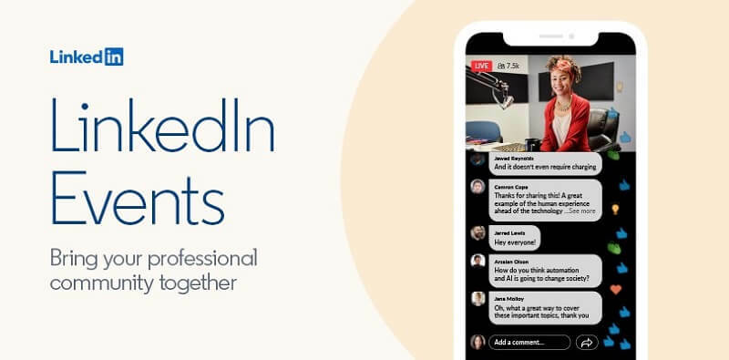 Nuovo strumento LinkedIn Virtual Events che consente alle persone di creare e trasmettere eventi video tramite la sua piattaforma.