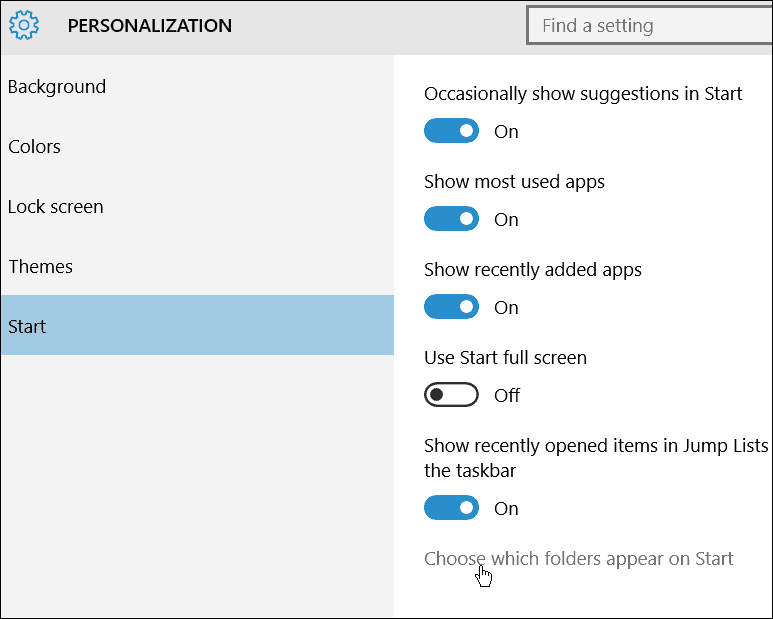 Personalizzazione di Windows 10