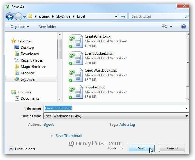 Salva documento Excel su SkyDrive