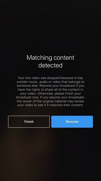 Instagram ora interromperà un video in diretta se rileva che il contenuto audio, musicale o video trasmesso in streaming viola il copyright di qualcun altro.