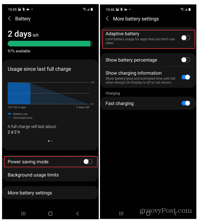 Impostazioni batteria Android