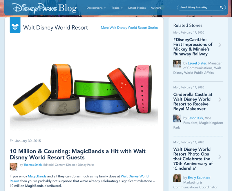 Articolo Disney MagicBand dal blog Disney
