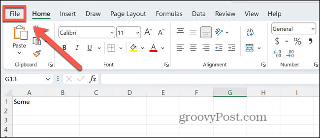 menu del file excel