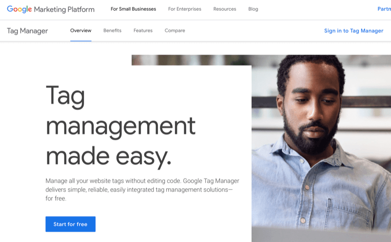Home page di Google Tag Manager