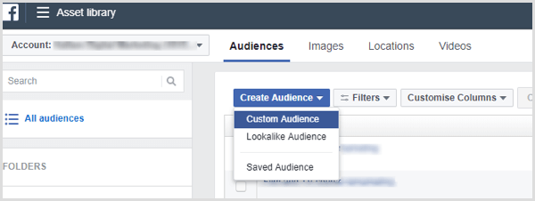 Facebook crea un pubblico personalizzato di coinvolgimento della pagina