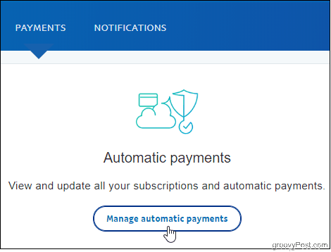 PayPal Fai clic su Gestisci pagamenti automatici