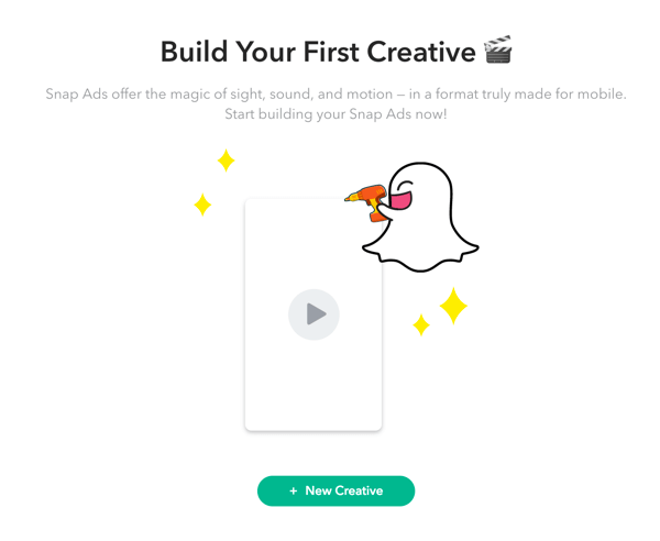 Fai clic su + Nuova creatività per impostare il tuo annuncio Snapchat.