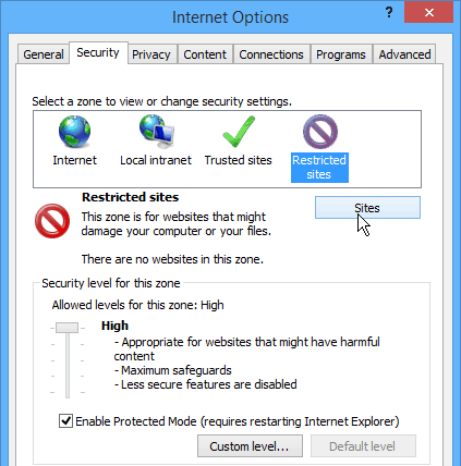 Siti con restrizioni di Internet Explorer