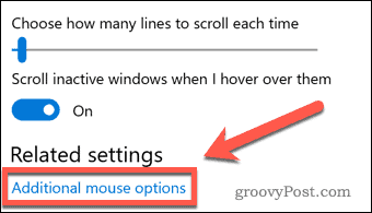Collegamento alle opzioni aggiuntive del mouse di Windows