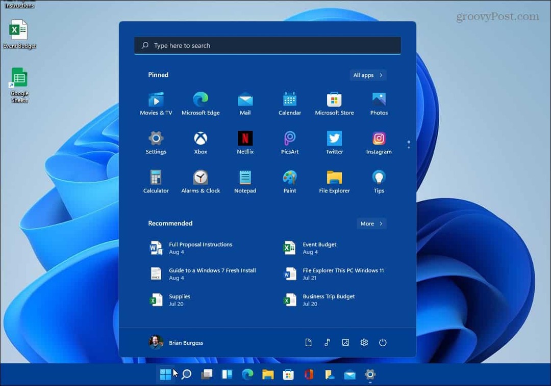 esempio di modifica del colore della barra delle applicazioni di avvio di Windows 11